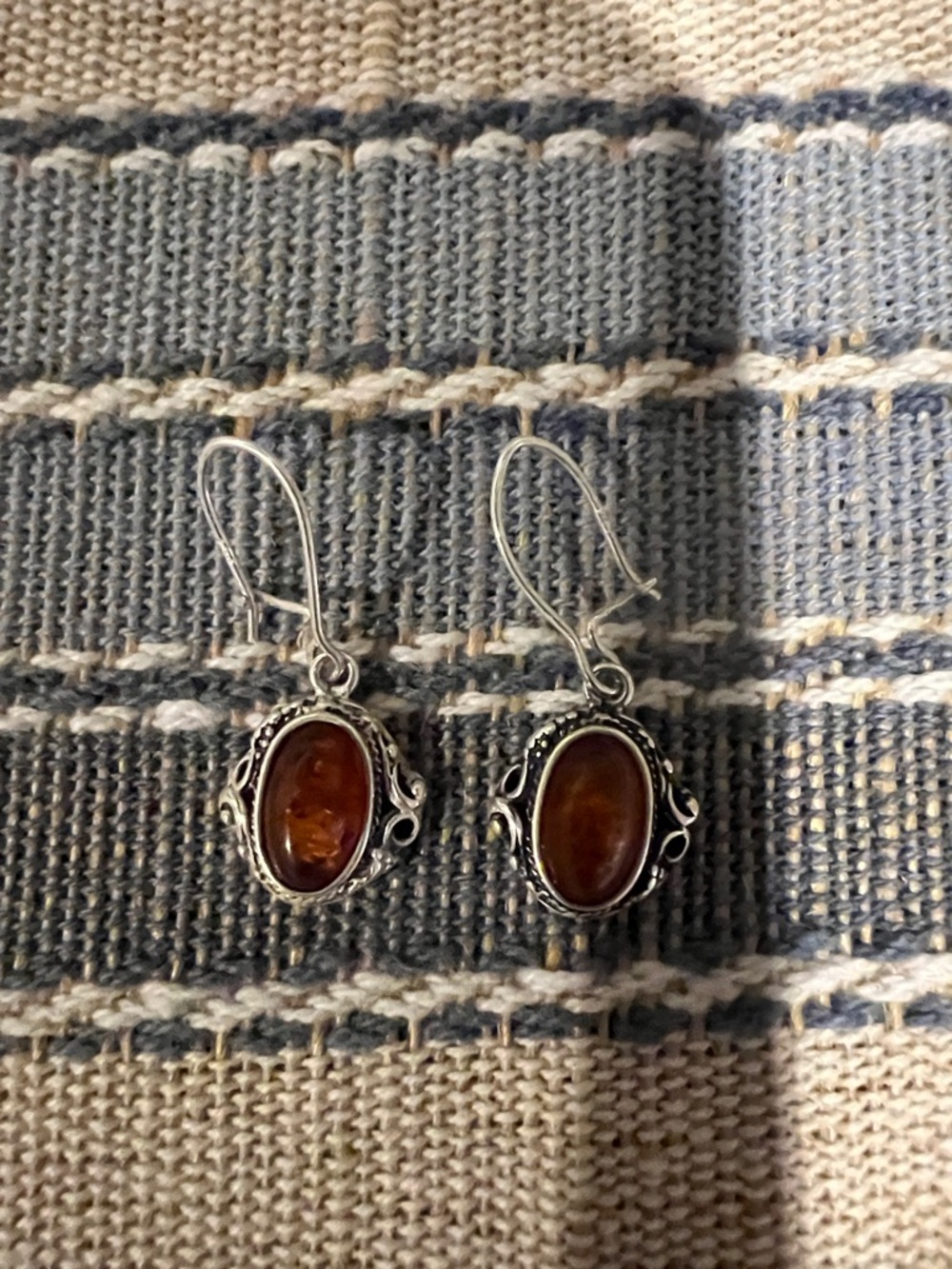 Sterling Silver Amber Drop Earrings - Brown Amber